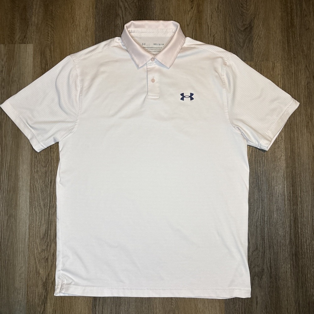 Under Armour Shirt Mens Medium Pink Striped The Performance Polo Golf Outdoor